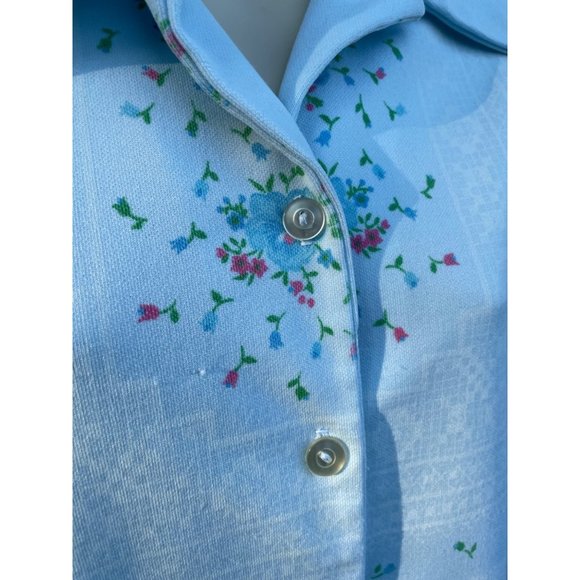Vintage MOD 1970s Smartique Hippy BlueFloral Ladies Shirt - Picture 4 of 12